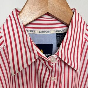 Vintage LizSport Red and White Striped 100% Cotton Women’s Button-Down Shirt S